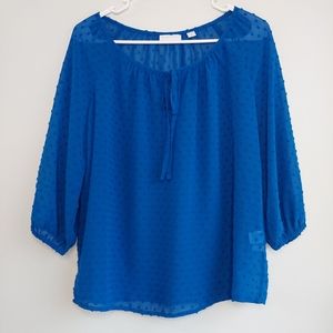 New York and Company Swiss Dot Sheer Blue Blouse 3/4 Sleeve Small Top